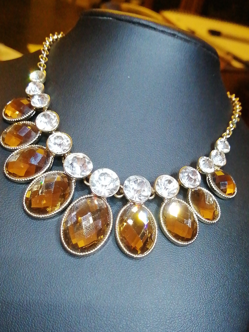 Elegant Faceted Brown Crystal Statement Necklace By Joe Fresh